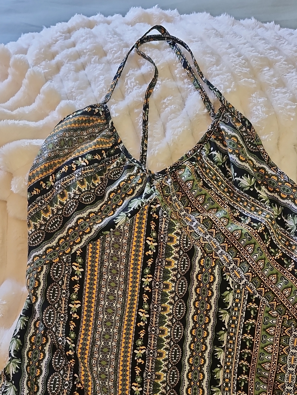 Boho Halter Maxi Dress in Black, Green & Gold